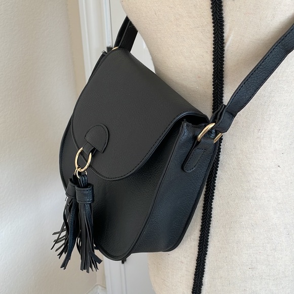 NWT| Vegan Leather Black Tassel Crossbody Bag | Color: Black with Gold H… - Picture 3 of 9